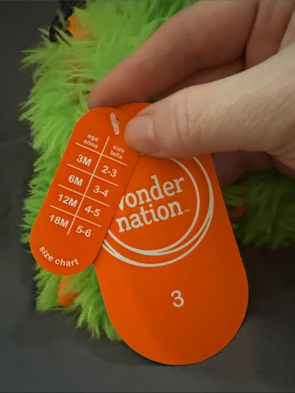 wonder nation Green Fuzzy Monster Slippers with Orange Claws - Size 3 NWT SDR